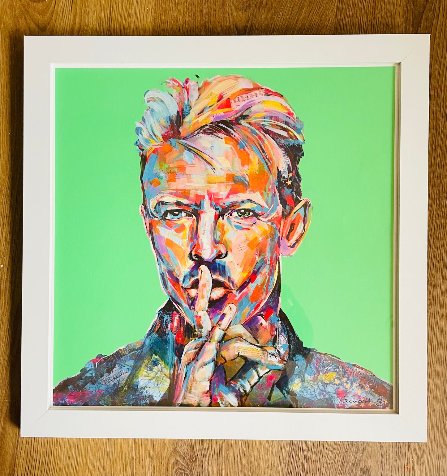 ART IN THE PARK - FRAMED BOWIE POP ART PRINT IN GREEN